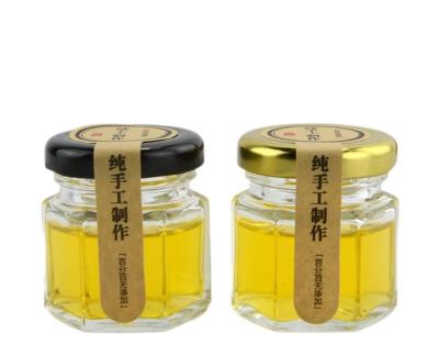 China Wholesale Transparent Hexagonal Steamable Glass Bottle Honey Jar Storage Jar 45ml High End Jam Jar for sale