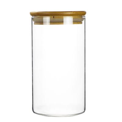 China Best Selling Airtight Food Storage Containers Storage Borosilicate Canister Kitchen Glass Jar With Bamboo Lid for sale