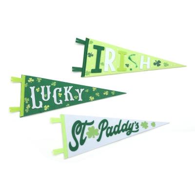 China B&S Factory Advertising Promotion Green Lucky Felt Pennant Triangle Flag Banner Stage Decoration Waterproof Eco-friendly for sale