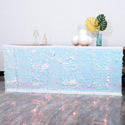 China B&S Factory Direct Selling Waterproof Sequin Table Skirt Birthday Party Supplies Table Cloth For Rectangle Tables for sale