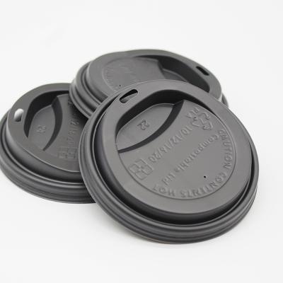 China Non Spill 12oz (90mm) White Black Biodegradable CPLA Disposable Lid For Paper Coffee Cup for sale