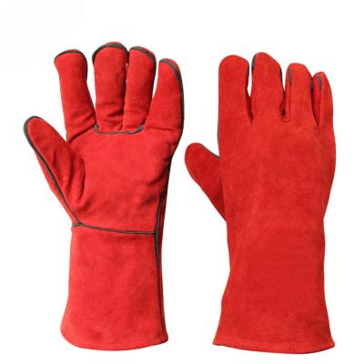 China Swelder Protective Welding Gloves Hand Gloves Double Red Heat Resistant Leather Welding Gloves for sale