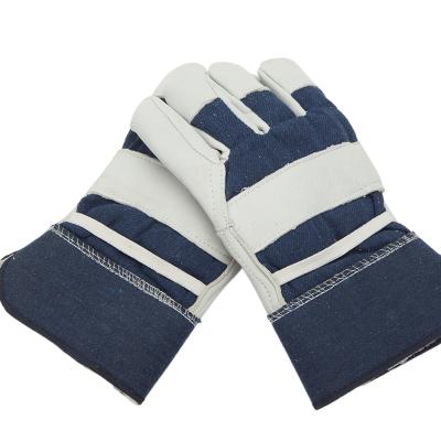 China Swelder 10.5 Inch White And Blue Sheepskin Hand Winter Canadian Leather Welding Gloves for sale