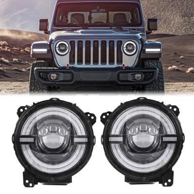 China PMMA+PC DOT Approved 9 inch led round halo headlight high low beam with DRL compatible with Jeep Wrangler JL 2018-2020 for sale