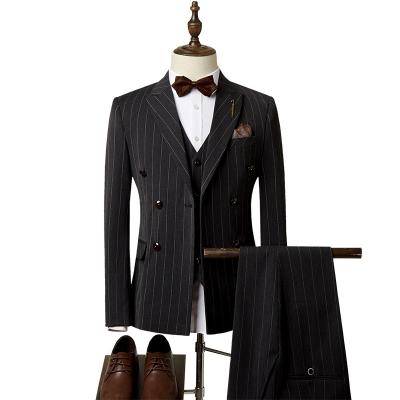 China Anti-Wrinkle Plus Size Men Sets 3 Pieces Wedding Suits For Men Fashion Slim Stripe Business Suit Sets for sale