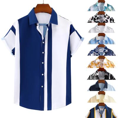 China Anti-Wrinkle 2022 Best Selling Striped Loose Short Sleeve Beach Shirt Mens Hawaiian Shirt Casual Graffiti Button Top for sale