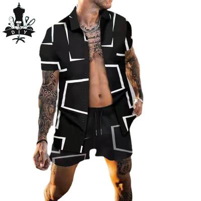 China 2022 New Arrivals Summer QUICK DRY Loose Shorts Set Geometry Printing Lounge Wear Mens Beach Short Two Piece Set for sale