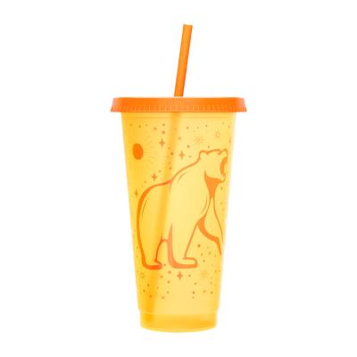 China Customized Viable Funny Ice Water Color Silkscreen PP Travel Tea Cup Plastic Changing Animal Plastic Plastic With Straw for sale