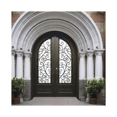 China Front Double Main Entry Storm Wrought Iron Exterior French Patio Door Windproof Wrought Iron Glass Door en venta