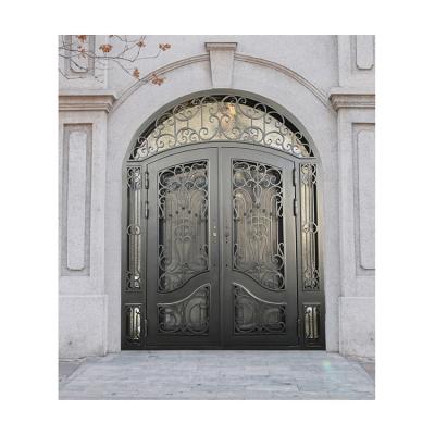 China Double Steel Metal Front Wrought Iron Doors Custom Rustic Exterior Entry Windproof Te koop