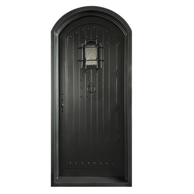 中国 Arched Wrought Iron Door Front Wrought Iron Glass Entry Windproof Single Door 販売のため