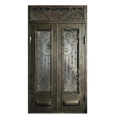 Chine Factory Style Customizable Professional Windproof Wrought Iron Door External Steel Safety Glass Double Door à vendre