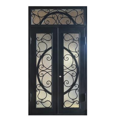 China Custom Black Wrought Iron Custom Design High End Windproof Double Door Windproof Door For Villa Family for sale