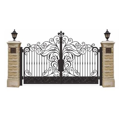 China Modern Customized Decorative Wrought Iron Design Main Gate Automatic Double Swing Yard Latest Exterior Door for sale