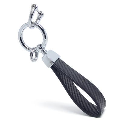 China Luxury Leather Key Chain Holder Rings Microfiber PU Carbon Fiber Pattern Artificial Leather Men Promotion Gifts Car Key Strap Key Chains for sale