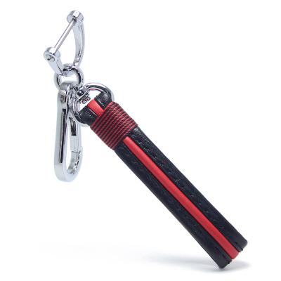 China Promotion Gifts Business Men Leather Key Chain Nickel Plated Zinc Alloy Genuine Leather Key Holder Ring Black Red Leather Metal Key Strap for sale