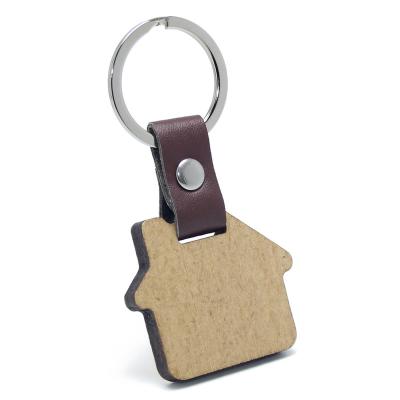 China Promotion PU Leather Bracelet Wood Tag House Shaped Leather Wooden Key Chain for sale