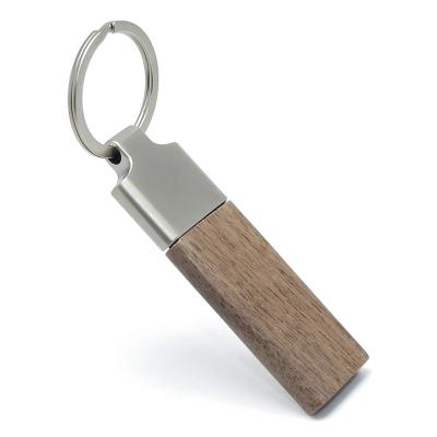 China Creative Wood Key Ring Holder DIY Rectangle Walnut Key Chain Key Chain Tag Custom Wooden Tool Bamboo Wood Key Chain With Metal for sale