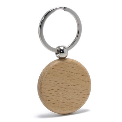 China Promotional Sales Promotion Circle Round Natural Wood Material Metal Key Ring OEM Wooden Shaped Custom Carving Blank Keychain for sale