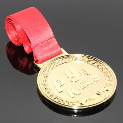 China Sporty Europe Marathon Award Cheap Factory Made Sports Custom Red Ribbon Personalized Running Athletics Medal Embossed Gold Luxurious for sale