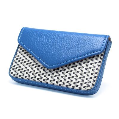 China New Fashion Fashion Faux Leather Business Credit ID Card Holder Cash Wallet For Business Wholesale Blue Faux Leather Card Holder for sale