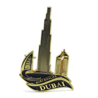 China Form United Arab Emirates Alloy Dubai UAE Souvenirs Burj Khalifa Tower Gold Plated Zinc Enamel Custom Dubai Fridge Magnet for sale