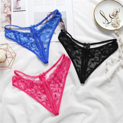 China Custom sexy lingerie sexy underwear women embroidered panties spandex thong open thong ladies sexy girls in lace panties thong women for sale