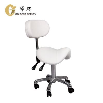 China Hair Beauty Salon White Color Adjustable Tilt Curved Ergonomic Saddle Stool Styling Chair for sale