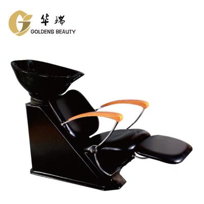 China Black Beauty Modern Luxury Hair Furniture Black Beauty Stations and Bowl Backwash Unit Hairdressing Basins Salon Shampoo Wash Chair for sale