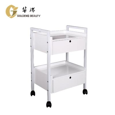 China Professional Salon Trolley Queen Beauty Salon Tool White Metal Frame 2 Tier Salon Trolley for sale