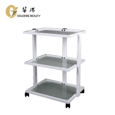 China Salon Trolley Beauty Salon Trolley with 3 Frosted Glass Shelves and Built-in Mag Lamp Holder for sale