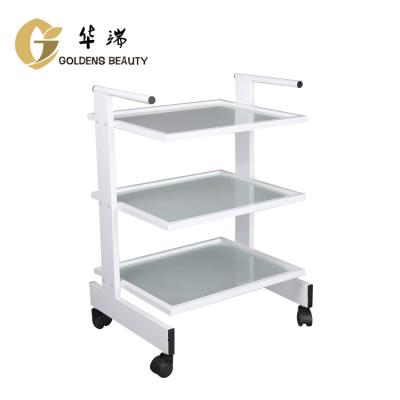 China Salon Trolley Beauty Salon Trolley With 3 Frosted Glass Shelves And Handle For Push And Pull for sale