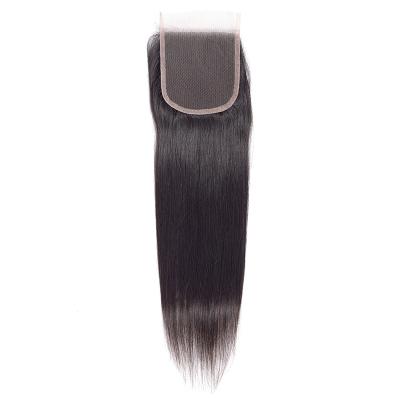 China Silky Straight Wave Trio 130% Density 4X4 Lace Closure Cuticle Aligned Mink Brazilian Human Hair Closure for sale