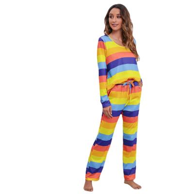 China 2021 New Style QUICK DRY Pajamas Ladies Patchwork Women Sleepwear Colorful Two Piece Lounge Wear for sale