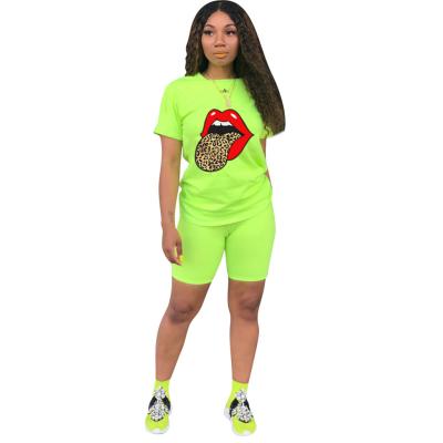 China C2 QUICK DRY 2021 2 Piece Women Summer Set Equipment Short Sleeve T-shirt 100% Cotton Lounge Wear Women Biker Shorts Set for sale