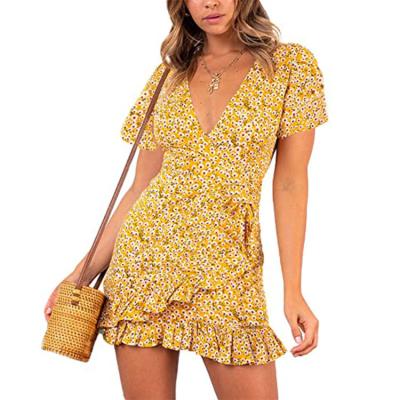 China New Summer Women's Breathable Fashion Polka Dot V-Neck Mini Dress Casual Strap Mini Backless Party Dress Sleeveless Top Dresses C2 for sale