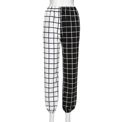 China Chinese Factory Wholesale Female Black And White Plaid High Waist Casual Pants Women's Breathable Joggers Trousers for sale