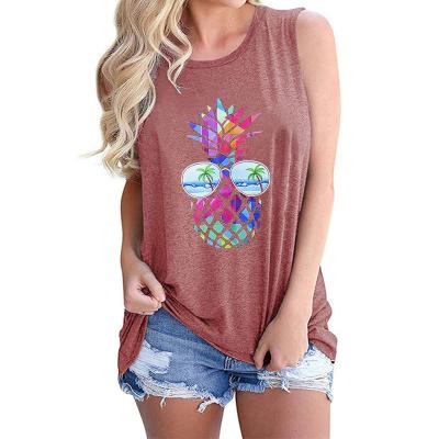 China Ladies QUICK DRY Top T-shirt Vest Solid Color Cotton Loose Graphic Stitches Women Pineapple Print Tank Top for sale