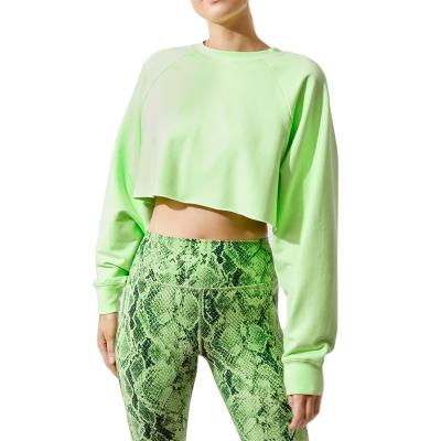 China QUICK DRY Custom Logo Private Label Green Crewneck Sweater Sports Crop Top Sweatshirt Cropped Tracksuit for sale