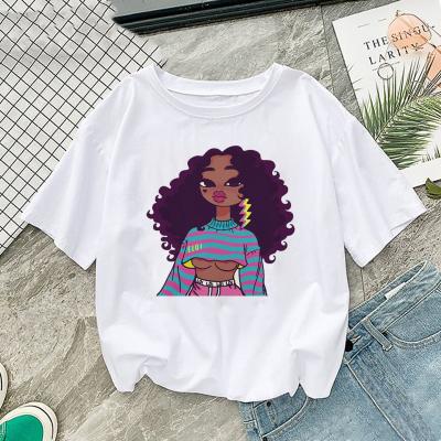 China Cheap Custom 2021 Summer Anti-Wrinkle Black Graphic Stitches Short Sleeve Cotton Tops Melanin T-Shirt for sale