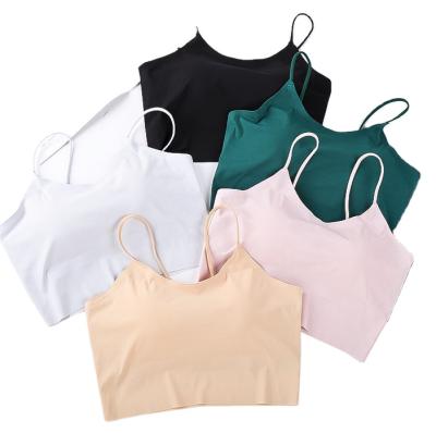 China New QUICK DRY traceless yoga ice silk strapless bra with bra pads wire free seamless comfortable halter tank top sport crop top for sale