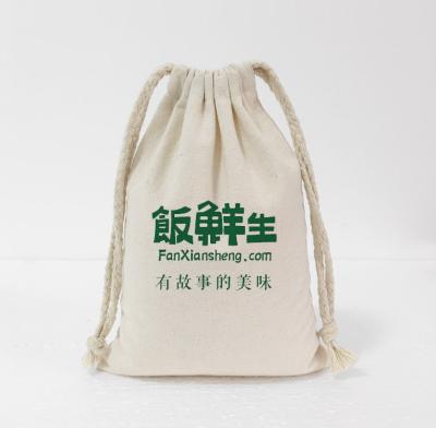 China Eco Friendly Reusable Small Cotton Canvas Christmas Drawstring Gift Bag With Printed Logo for sale