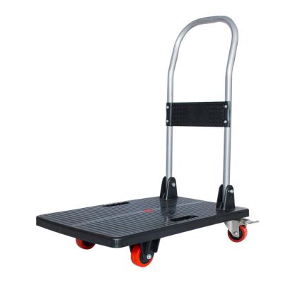 China Durable Design Handle Brake Platform Trucks Best Selling Heavy Duty Troley Warehouse Trolley Cargo Cart New Blue OEM Customized Tools Wheels for sale