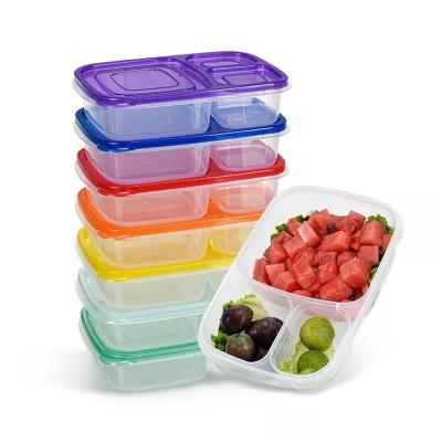 China 3 Compartment Microwavable Eco Friendly Clear Disposable Lunch Meal Prep Food Storage Containers With Lids for sale