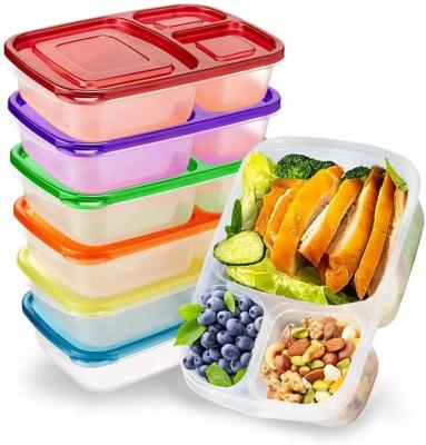 China Reusable Microwavable Bento Lunch Boxes Meal Prep Kids Lunch Box Camping Containers 3 Compartment Plastic Food Containers With Lids for sale