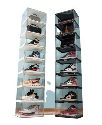 China Wholesale Viable Clear Plastic Sneaker Shoe Stackable Storage Boxes Drop Front Acrylic Drawer Type Magnetic Clear Shoe Box for sale