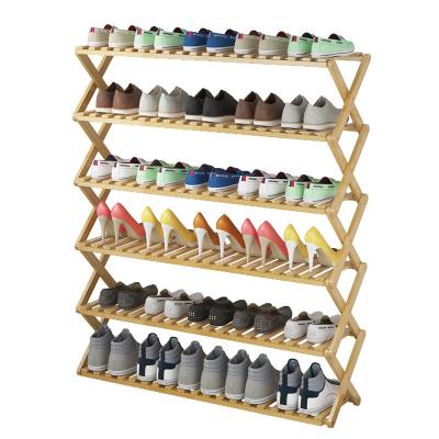 China (Size) Adjustable Bamboo Shoe Shelf - Stackable Storage Shoe Rack for Hallway, Bathroom, Living Room and Hallway for sale