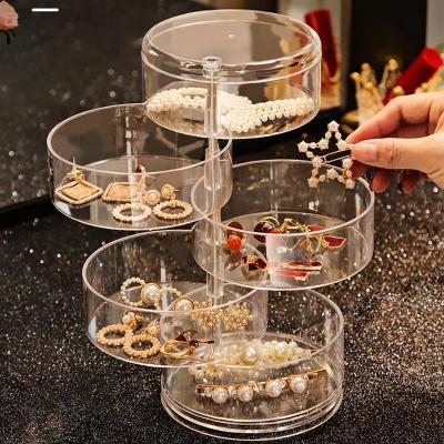 China 5 Layers Eco-friendly Revolving Storage Box Holder Earring Round Plastic Jewelry Holder Organizer for sale