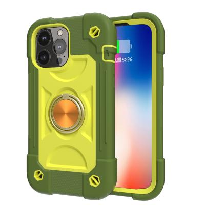 China Shockproof Anti-drop Army Case For iPhone 12 Ring Holder Bracket Cover iPhone 13+ PC Phone PRO Silicone Case for sale