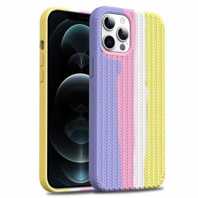 China Anti-drop For iPhone 13 Weave Pattern Silicone Phone Case Colorful Design PC Inside iPhone 13 PRO Silicone Case for sale